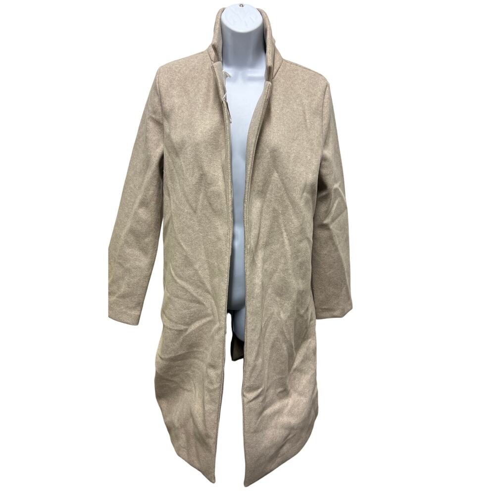 ZARA Minimalist Wool Blend Funnel Neck Coat M Beige Soft Tailored Look